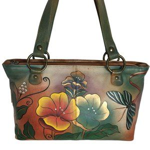 Anuschka NEVER USED Handpainted Leather Shoulder Bag Butterfly Floral